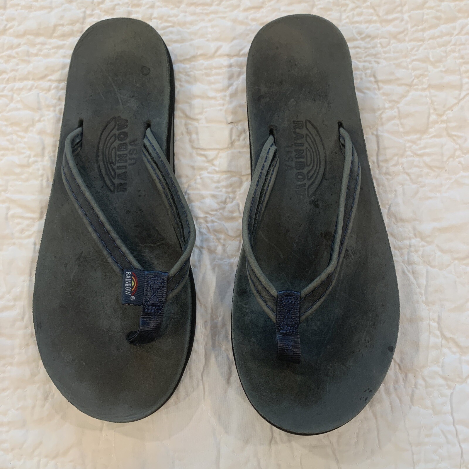 Colorful Blue Rainbow Flip Flops for Women Size 7 Preowned-image
