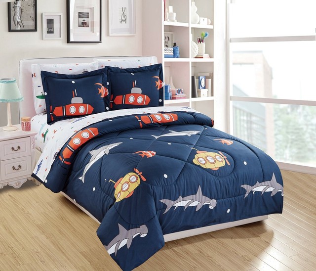 Linen Plus Full Size 7pc Comforter Set For Boys Submarine Shark