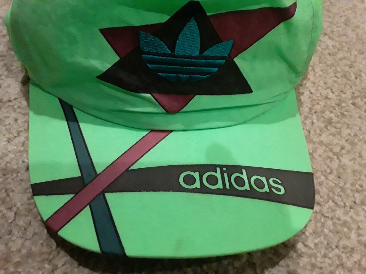 RARE 80s 90s ADIDAS neon green three stripe nylon snapback