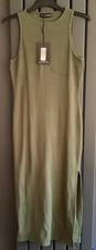 Pretty Little Thing Ribbed Pencil Dress Green Size 12 BNWT 