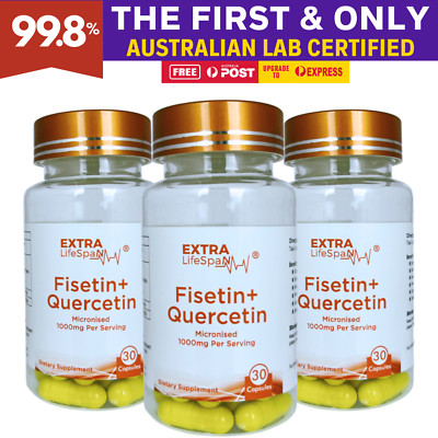 Fisetin Quercetin 99.8% Australia 500mg x 30 Capsules Extra Lifespan Supplement