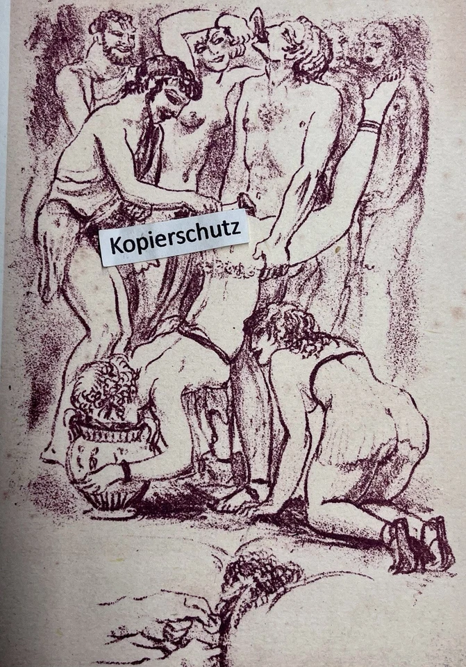 Erotischer Kunstdruck einer Röthelzeichnung „Spartaner Orgie“ von Anonym 1950 - Bild 3 von 4