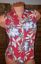Vintage 90's Havana Jacks Cafe Sleeveless Hawaiian Rayon Button Up Blouse Sz PL