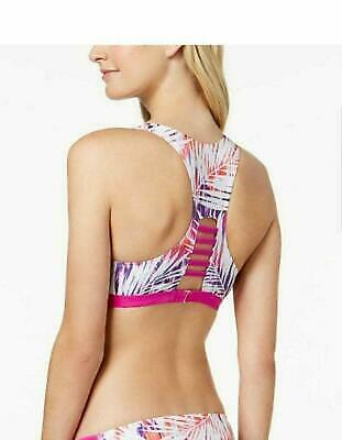 Go by Gossip Purple Palm Dazed Strappy-Back Bralette Bikini Top, Size Larg - Picture 2 of 4