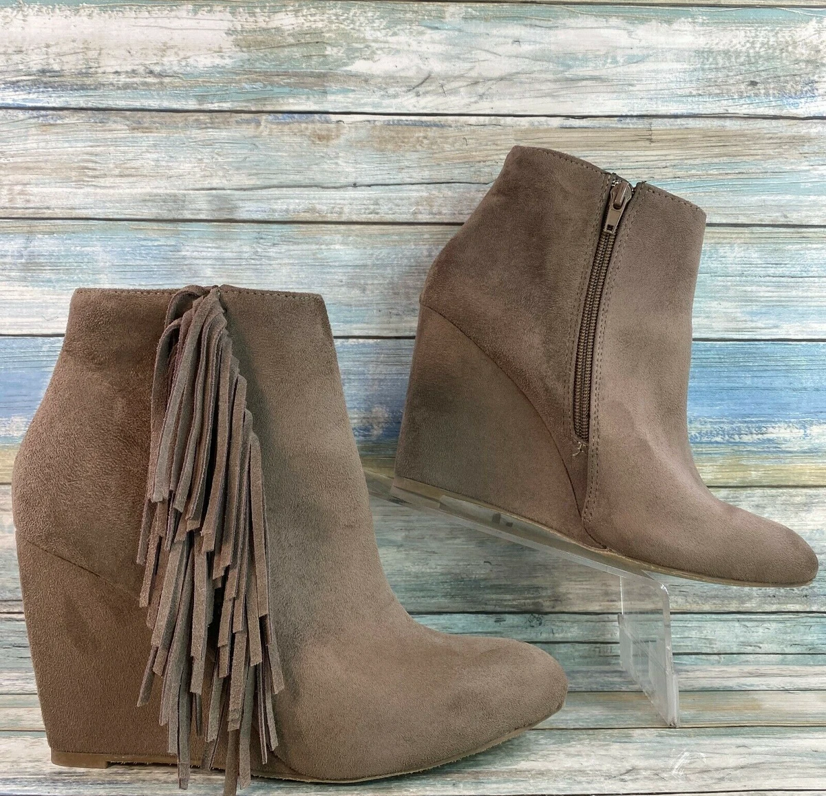 Madden Girl Pave Womens Size 6.5 Fringe Ankle Boot Bootie Brown