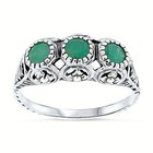 GENUINE EMERALD 925 STERLING SILVER 3 THREE-STONE ANTIQUE STYLE RING        046X