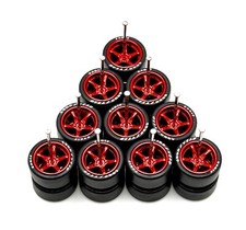 5x Red Advan V2 11/11mm Regular Axle Wheels Lettered Rubber Tires for 1/64 JDM