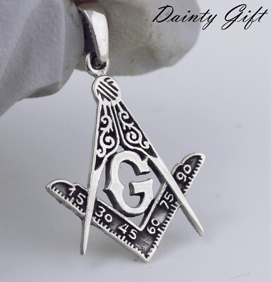 Women Men Solid 925 Sterling Silver 22 mm Freemason Masonic Religion Pendant
