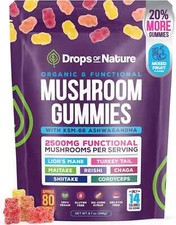 Functional Mushroom Gummies, 2500mg w/Ashwagandha Shiit Blend for Focus Immunity