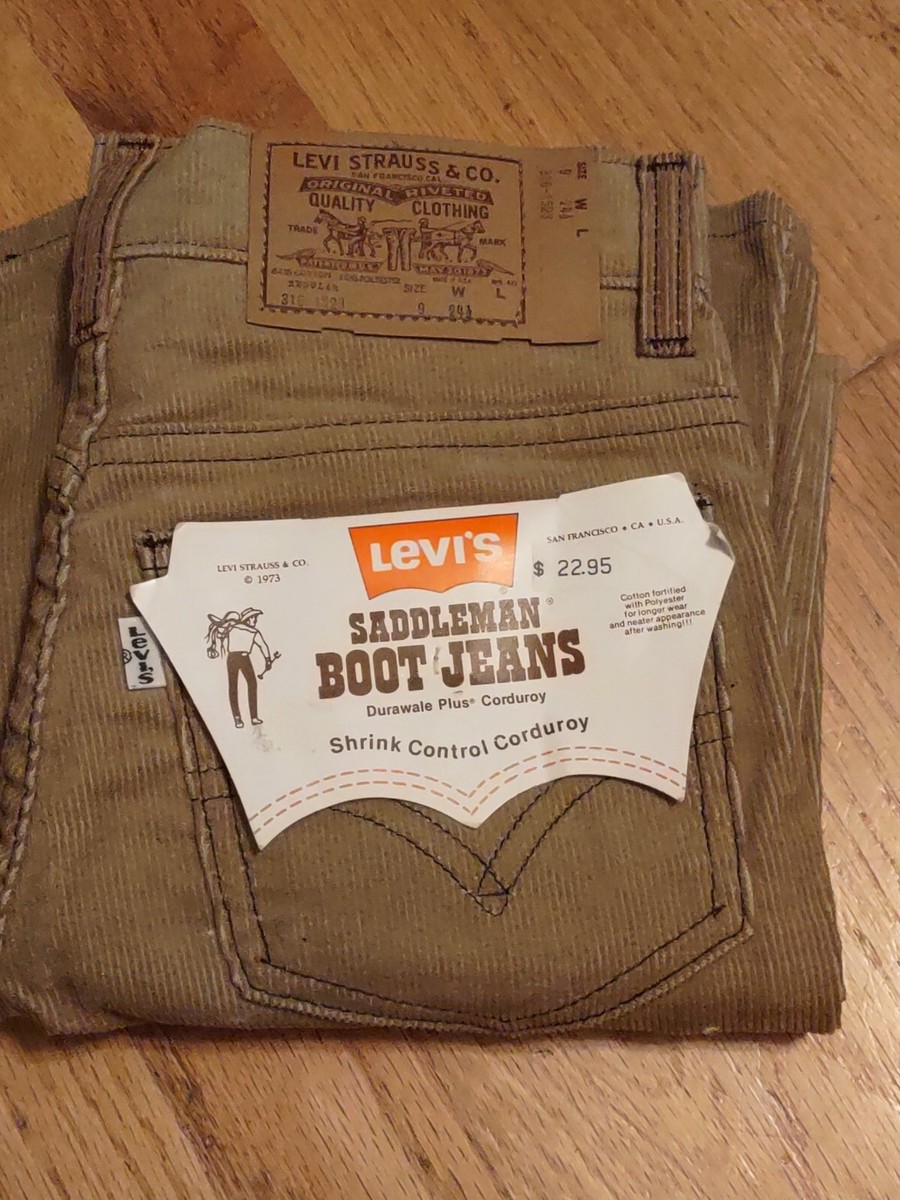 VINTAGE 1973 LEVI'S SADDLEMAN BOOT JEANS BROWN CORDUROY 316-1529 SIZE 