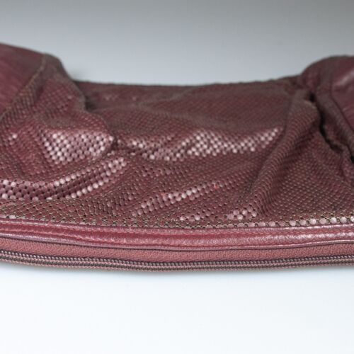 Vintage GLOMESH slouchy duffle style crossbody bag - burgundy - leather & mesh - Picture 16 of 17
