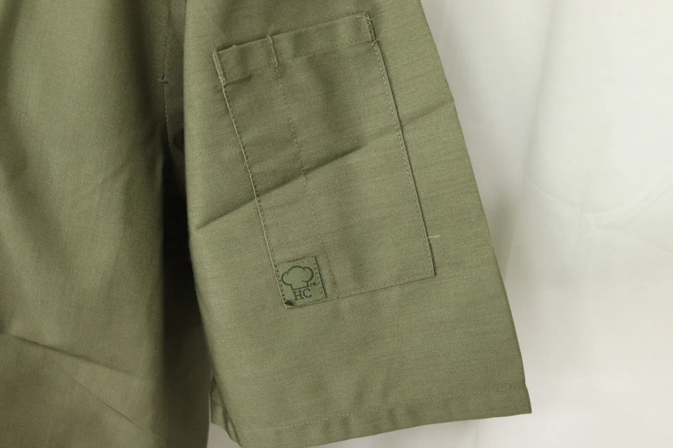 Happy Chef Men's Size S Olive Green Black Snap Up Professional Cook Smock Shirt - Image 3 of 4