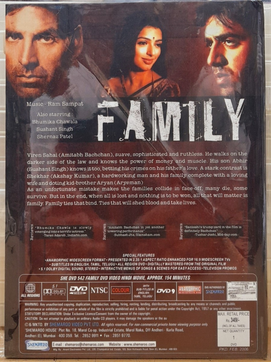 Family Amitabh Bachchan, Akshay Kumar, Bhumika Bollywood Hindi Movie DVD