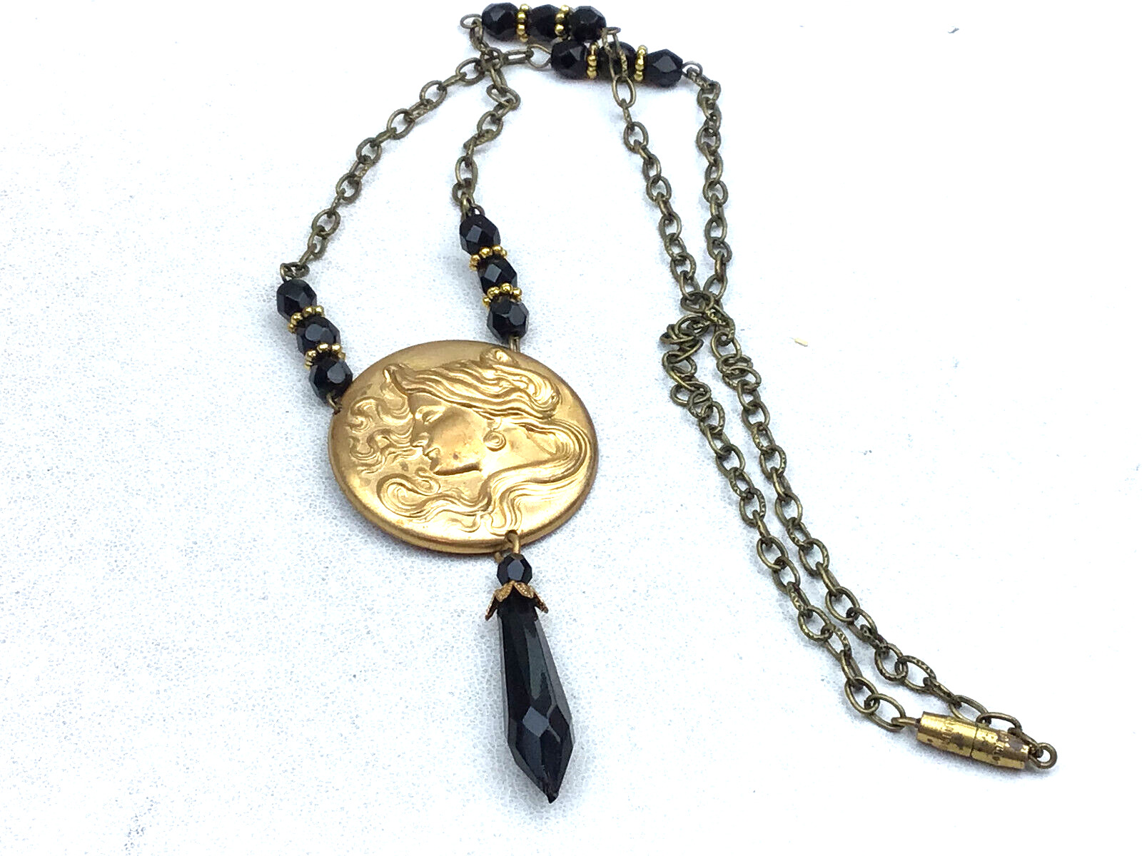 Vintage Style Necklace Brass Art Nouveau Stamping… - image 1