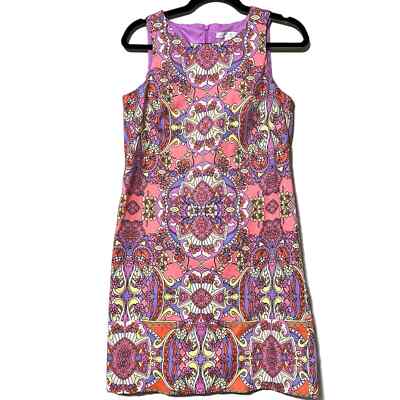 london times cotton shift dress London Times Cotton Summer Sheath Dress Women's Size 4 Cotton Boho Print