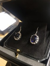 Finitura in Oro Bianco Zaffiro Blu Ovale Sintetico Orecchini a Cerchio con