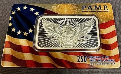 SILBER PAMP USA -AMERICA 250 Jahre -1 Oz  AG999,0 elektron. geprüft RAR