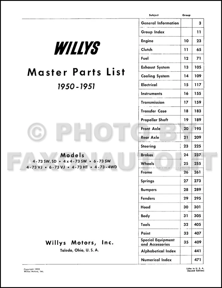 Libro de piezas Willys 1950 1951 Jeepster Jeep camioneta sedán entrega Foto 2 de 4