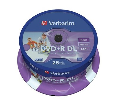 VERBATIM DVD+R DL 8.5GB 8x Speed 25er Spindel bedruckbar Rohlinge