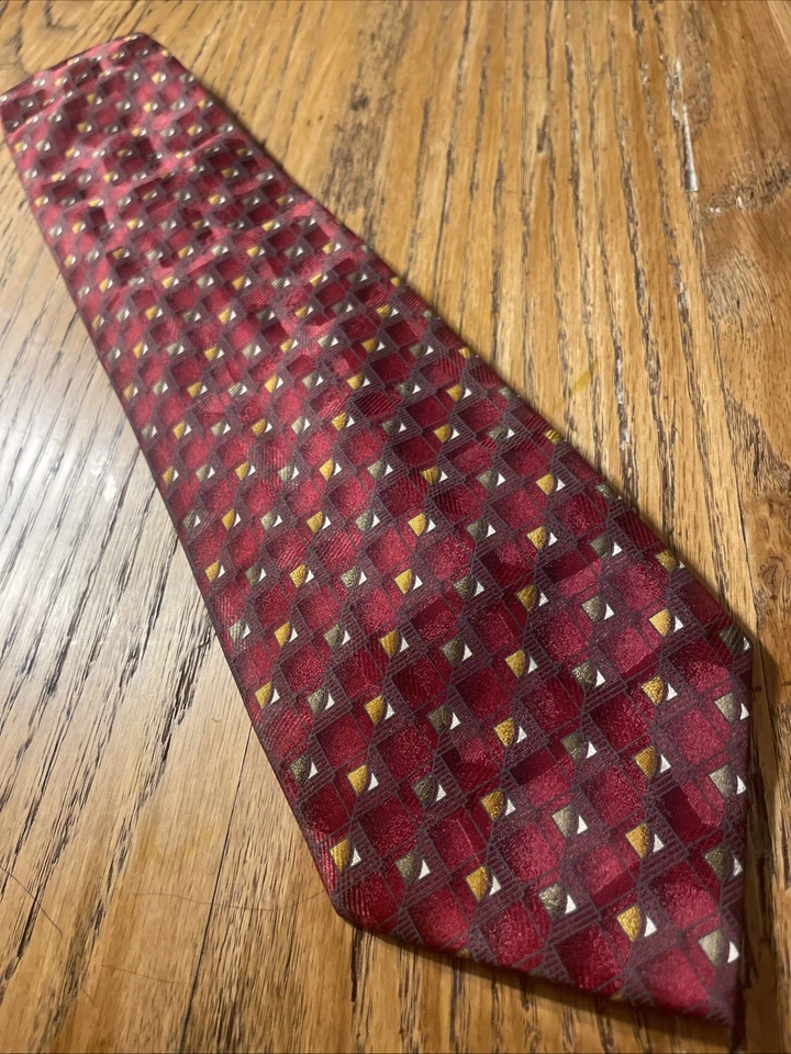 EUC Umo Lorenzo Woven Geometric Silk Tie Necktie Hand Made - Image 2 of 4
