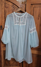 Vintage Women s Sheer Robe Peignoir Blue Sears Floral S/M/36 Pit: 20"