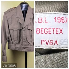 Vtg 1968 Belgium Military Jacket Sz L Wool Ike Style Coat Olive