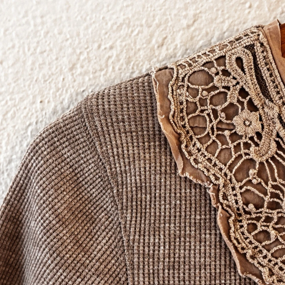 Top Henley tejido gofre encaje ganchillo Eddie Bauer Y2K para mujer talla M boho preppy Foto 4 de 4