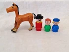Vintage Lot of Fisher Price Little People Farm Horse Toy & People Hong Kong