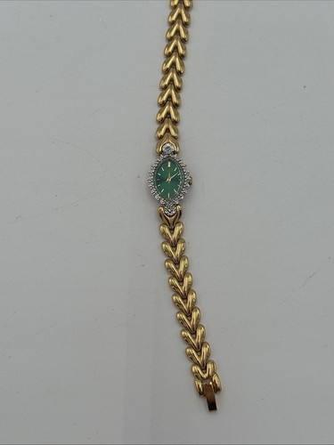 Vintage Pulsar Women V400 L372A Green Dial Gold Tone Watch 7 1/4" - Need Battery - Picture 10 of 22