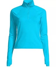 Lands' End Women's Quarter Zip Rash Guard -Turquoise UPF 50 - XXL