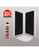 Black Sparkle 1m x 2400mm x 10mm Shower Wall Panel Kit, Easy To Install Kits