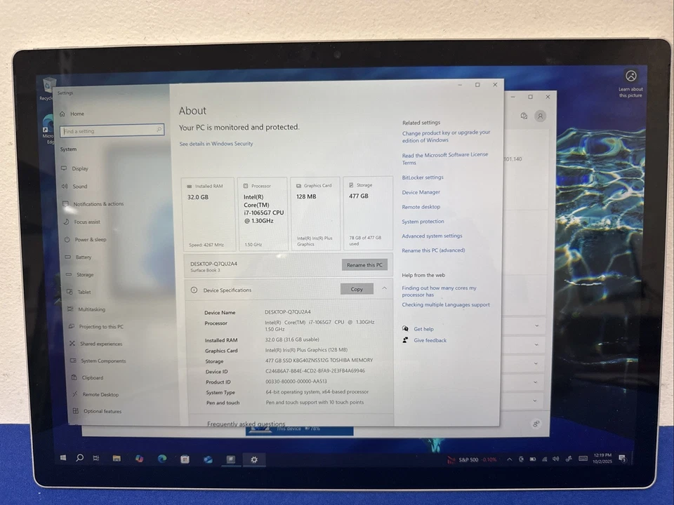 Microsoft Surface Book 3 15" 1899 i7-1065G7 32GB RAM-476GB-Win 10 Pro*Solo pestaña Foto 2 de 4