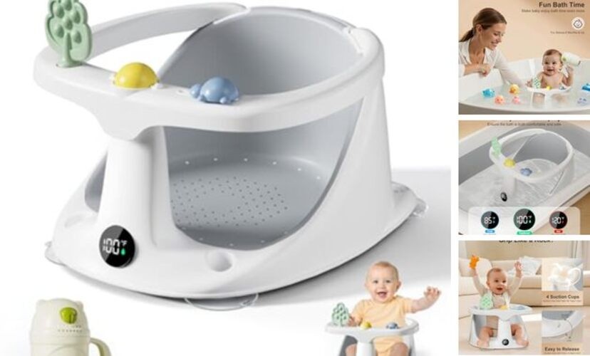 Baby Bath Seat for Babies 6 Months & Up - Bathtub Seats for Babies Sitting Grey