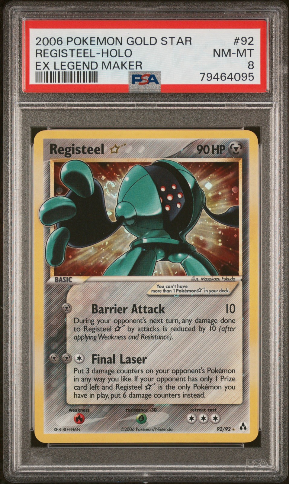 Pokemon Registeel Gold Star Holo EX Legend Maker 92/92 PSA 8 view 1