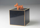 Rare Art Deco Black Metal Desktop Cigarette Dispenser w/ Scottish Terrier on Top