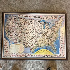 1972 NRA Pictorial Wildlife & Game Map United States Ira Moss Framed Vintage