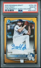 2025 BOWMAN DRAFT CHROME PROSPECT AUTOS GOLD REFRACTOR ZACH ROOT 3/50 PSA 10