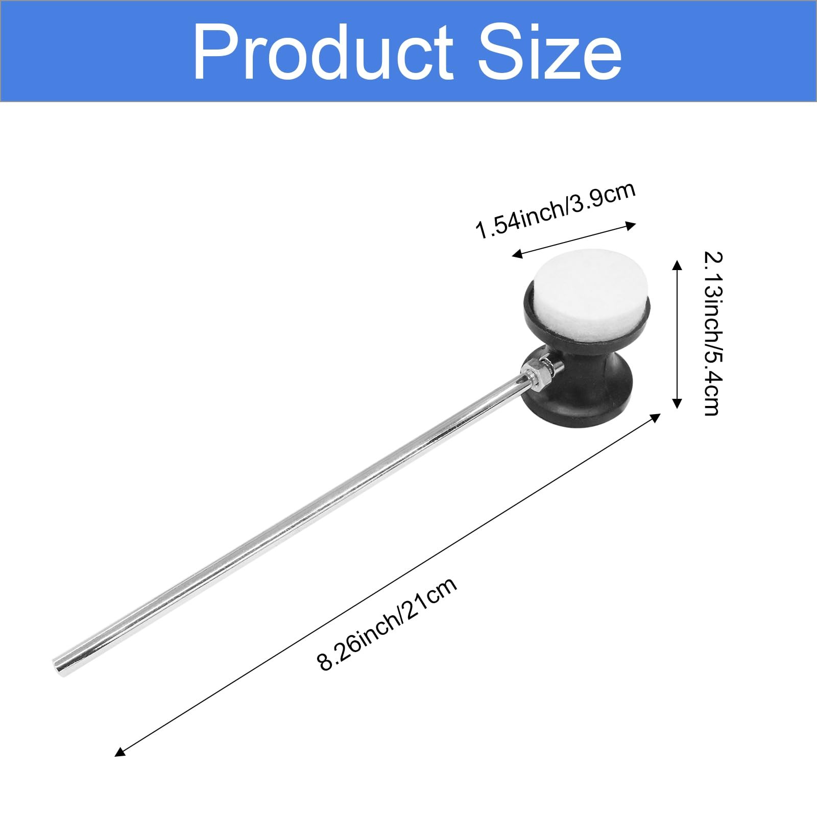 2PCS Black Dual Sided Double Kick Bass Drum Pedal Beater Mallet with Steel Shaft