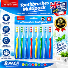 SOL 8pk Manual Toothbrushes for Adults - Soft Bristle Assorted Colours