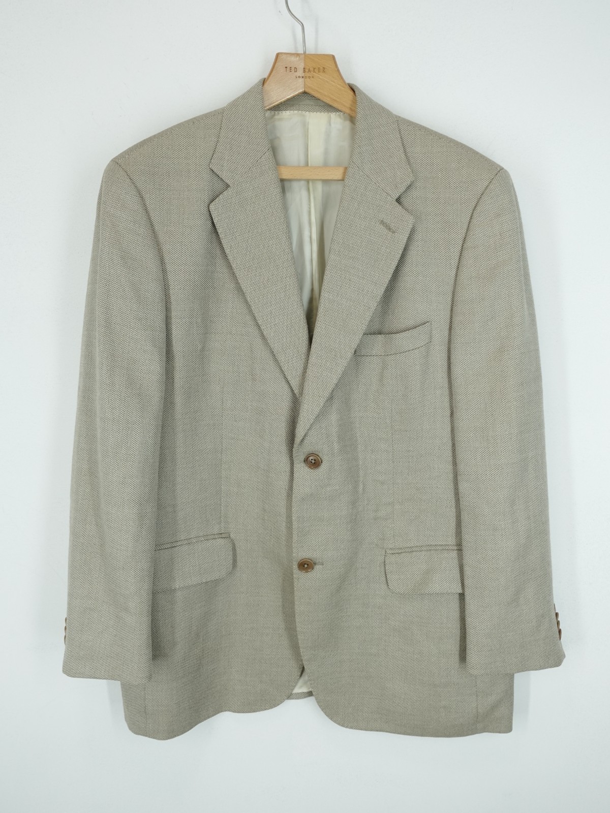 Austin Reed Jacket Mens 44R Grey Beige Linen Silk Smart Casual Country Shooting