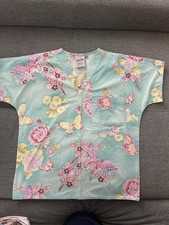 S.C.R.U.B.S. Women's Scrub Top Blue Butterfly Pattern Size Small 100 Cotton