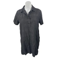 Everlane 100% Linen Black Embroidered Eyelet Short Sleeve Button Shirt Dress S