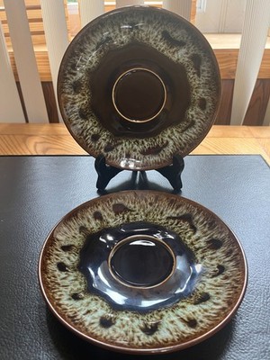 VINTAGE SET OF TWO CANONSBURG POTTERY BROWN DRIP GLAZE SAUCERS