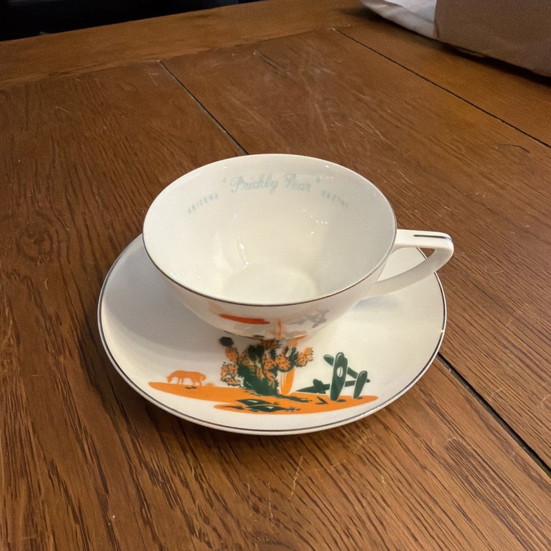 Blakely Gas Station Arizona Prickly Pear Cactus Fine China Cup & Saucer Set
