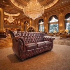 Chesterfield Woburn Hochlehne Sofa 3 er Luxus Rinder Leder Echt Leder  E3000