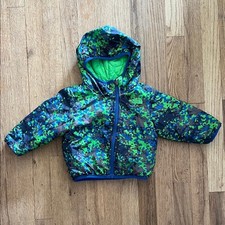 The North Face Kids Green Blue Camouflage Reversible Puffer Jacket with Hood