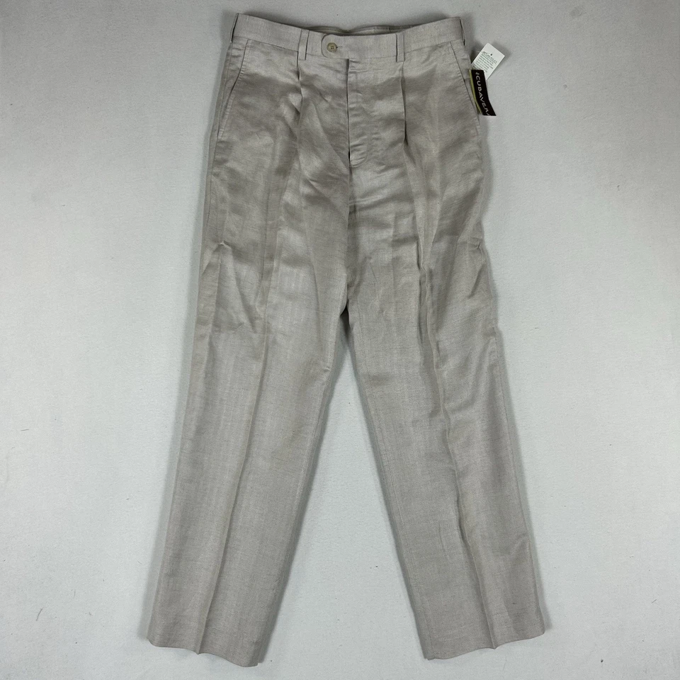 Cubavera NUEVO Pantalones Chinos Mezcla Lino Para Hombre 32x32 Marfil Pierna Recta Relajados Nuevos con Etiquetas Foto 2 de 4