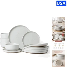 Elegant 12-Piece Stoneware Dinnerware Set for 4 - Dishwasher & Microwave Safe