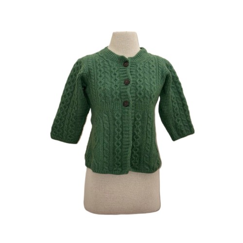 Vintage Kilronan 100% Wool Green Cable Knit Fisherman Cardigan Sweater Size XS/S