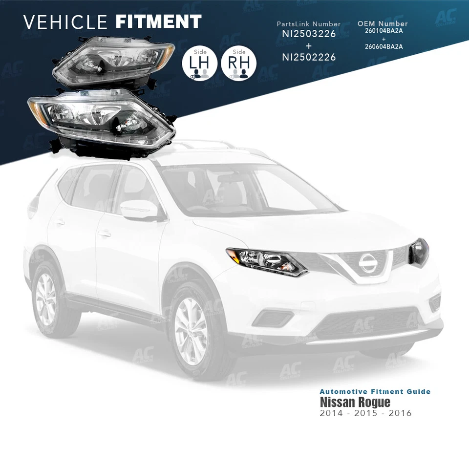 TYC Headlight Assembly Right Passenger & Left Driver s for 14 15 16 Nissan Rogue - Image 2 of 2